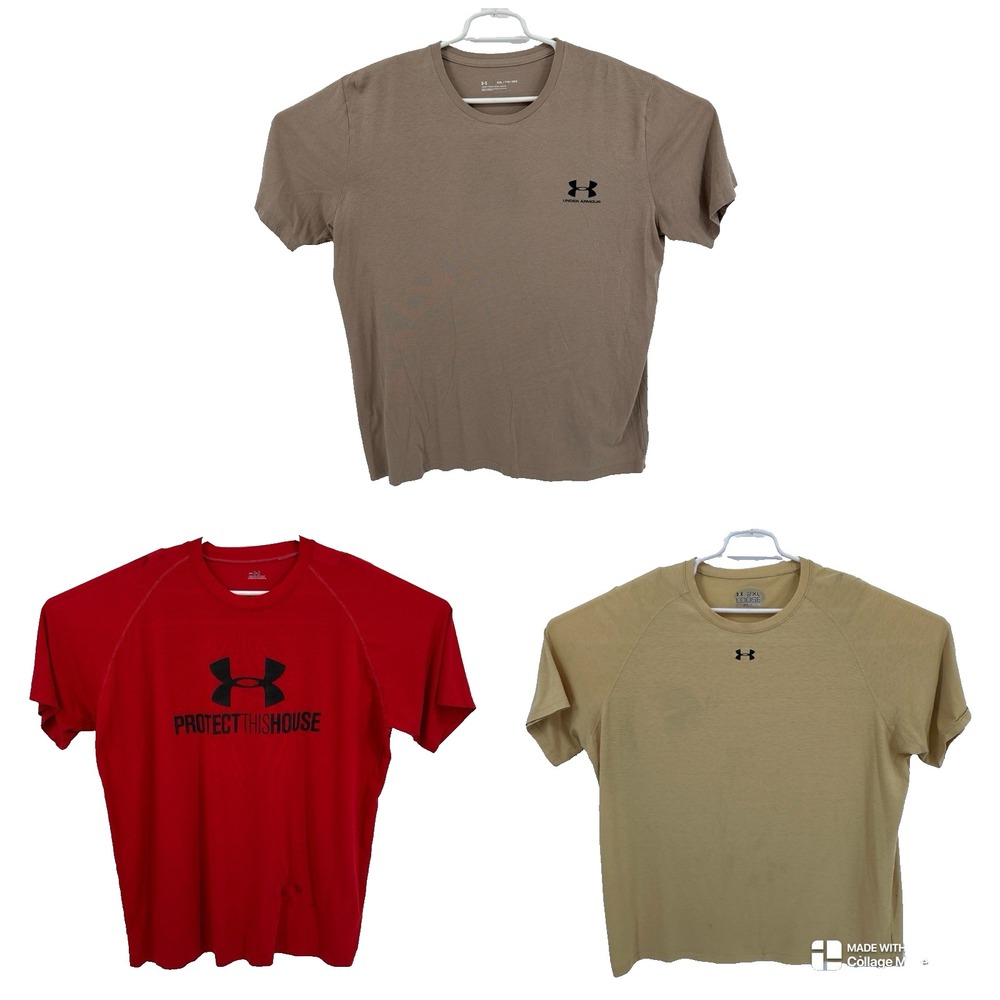 Lot of 3 Mens Under Armour Shirts Size 2XL Short Sleeve Athletic Multicolor